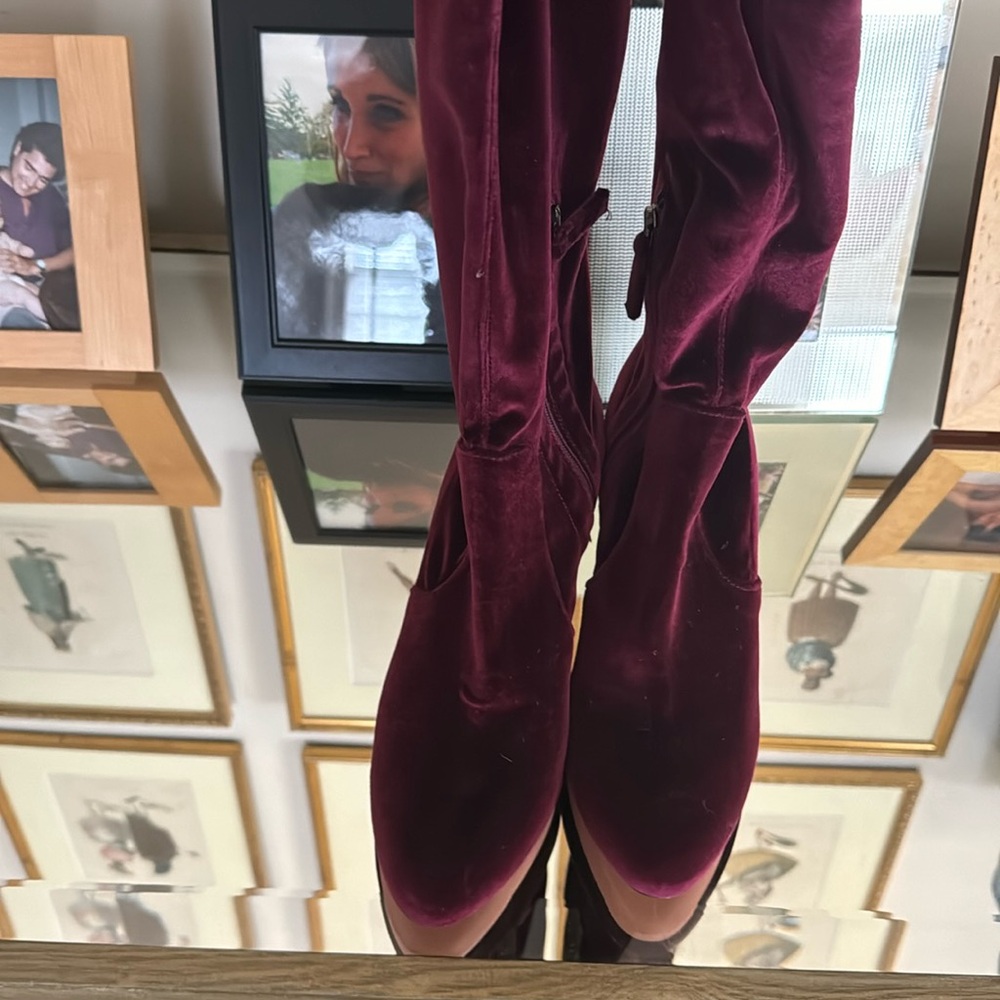 Aquazurra NWOT gorgeous burgundy velvet over the knee boot 39